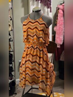 Chevron Halter Dress in Orange